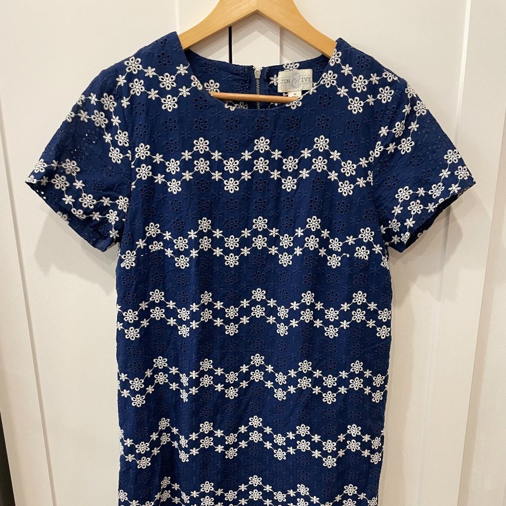 Floral Patterned Navy and White Jun & Ivy Sundress, Size M